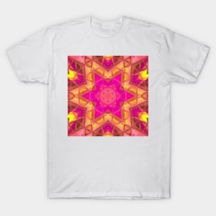 Mosaic Kaleidoscope Flower Pink and Yellow T-Shirt